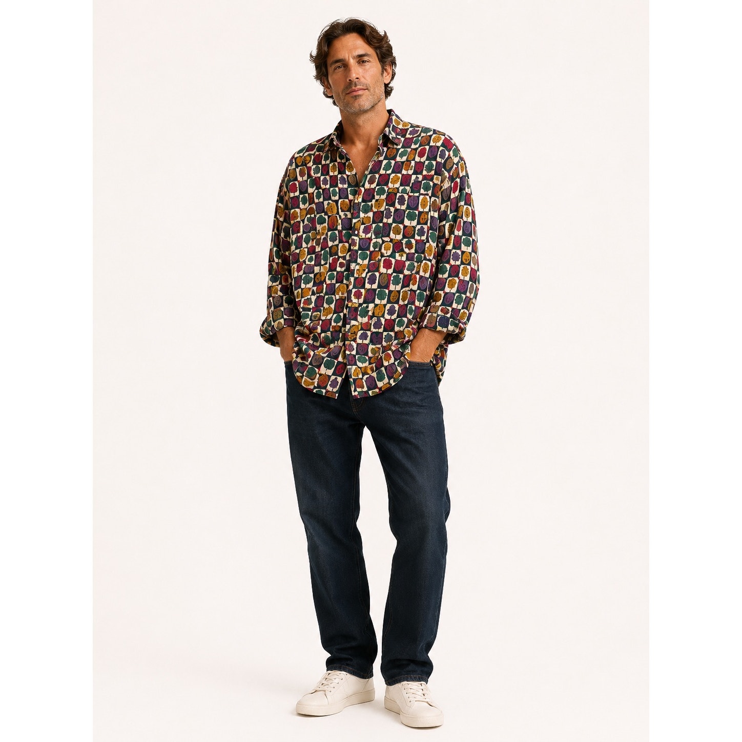 Spods Benetti Vintage Leaf Print Button Up Shirt Xl 90s Grandpacore
